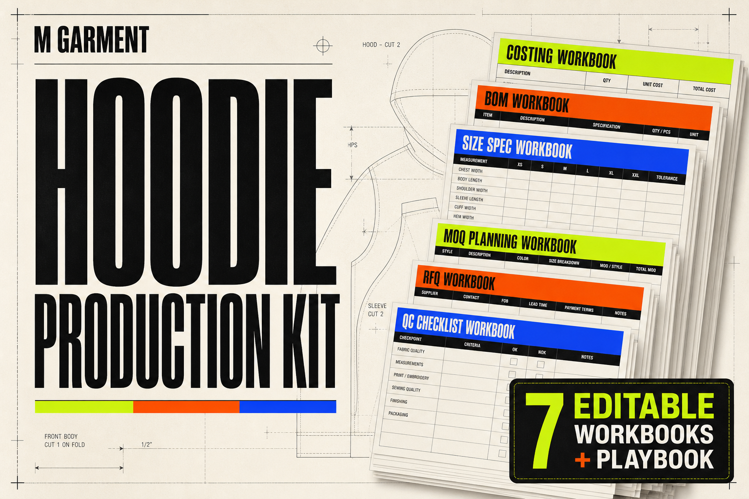 Hoodie Production Kit cover showing its seven workbooks
